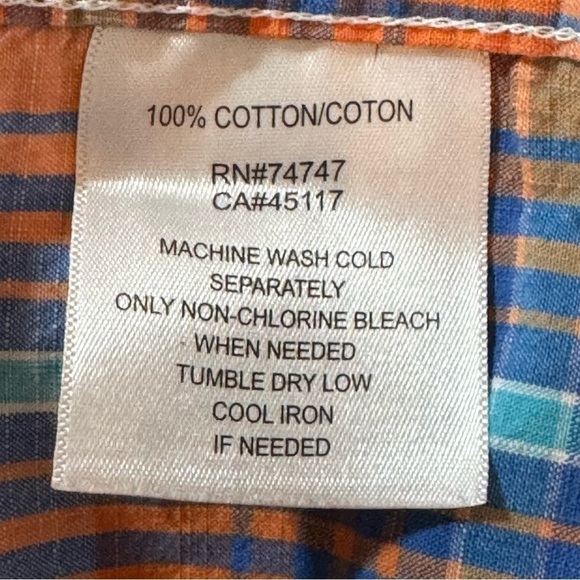 Red Head Shirt Short Sleeve Men's 3XL Orange Blue Madras Plaid Button Up - Picture 6 of 8